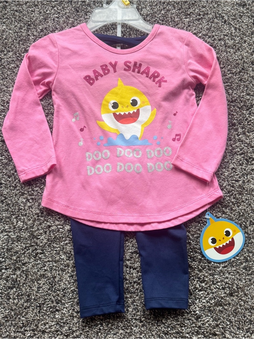 NEW Baby Shark Pink Graphic Top with Navy Leggings